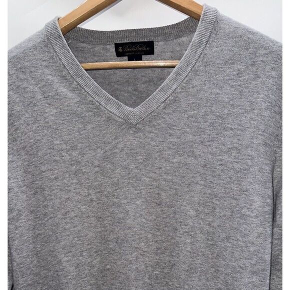 Brooks Brothers V Neck‎ Sweater Mens Large Gray 100% Supima Cotton - Picture 1 of 6